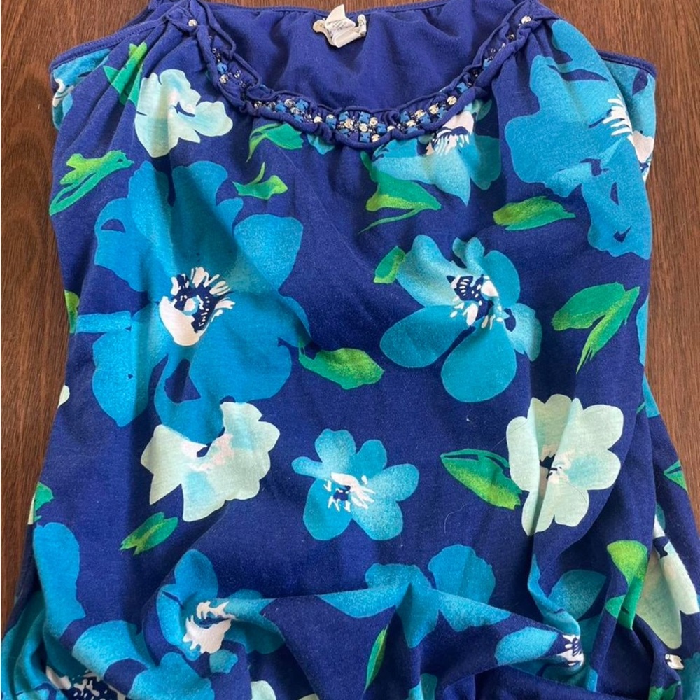 Aeropostale Navy Blue Floral Beaded Neck Camisole